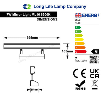 7w LED Bathroom Mirror Wall Light With Pull Cord Cool White 6500k IP20 - Energy Light Bulbs - Free delivery on all orders