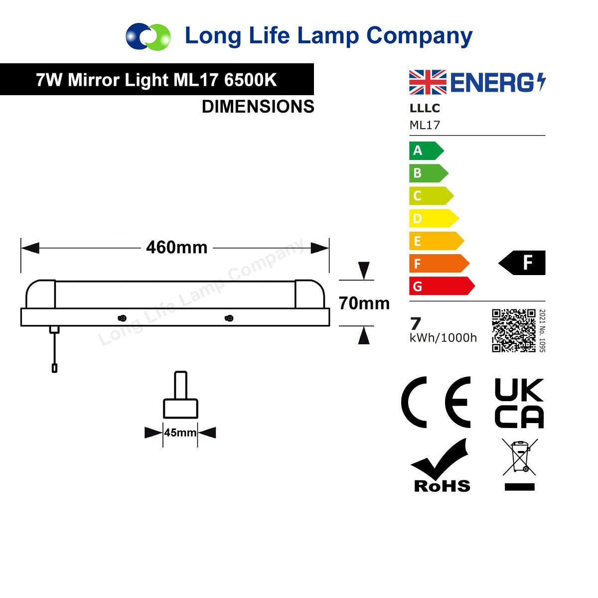 7w LED Bathroom Mirror Wall Light With Pull Cord Cool White 6500k IP44 - Energy Light Bulbs - Free delivery on all orders
