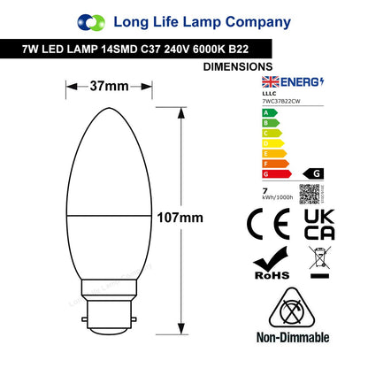 Cool White 6000K frosted LED candle bulb for decorative light fittings