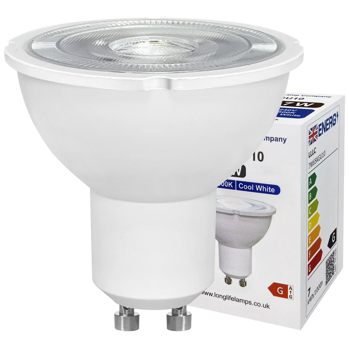 7W LED GU10 Spotlight – Cool White 6500K, 5 or 10 Pack - Energy Light Bulbs - Free delivery on all orders