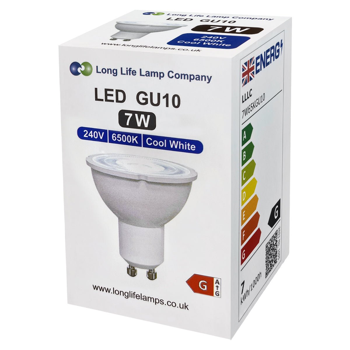 7W LED GU10 Spotlight – Cool White 6500K, 5 or 10 Pack - Energy Light Bulbs - Free delivery on all orders