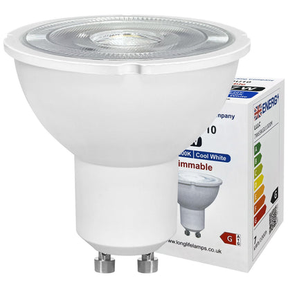 7W LED GU10 Spotlight – Cool White 6500K, 5 or 10 Pack - Energy Light Bulbs - Free delivery on all orders
