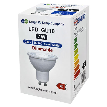 7W LED GU10 Spotlight – Cool White 6500K, 5 or 10 Pack - Energy Light Bulbs - Free delivery on all orders