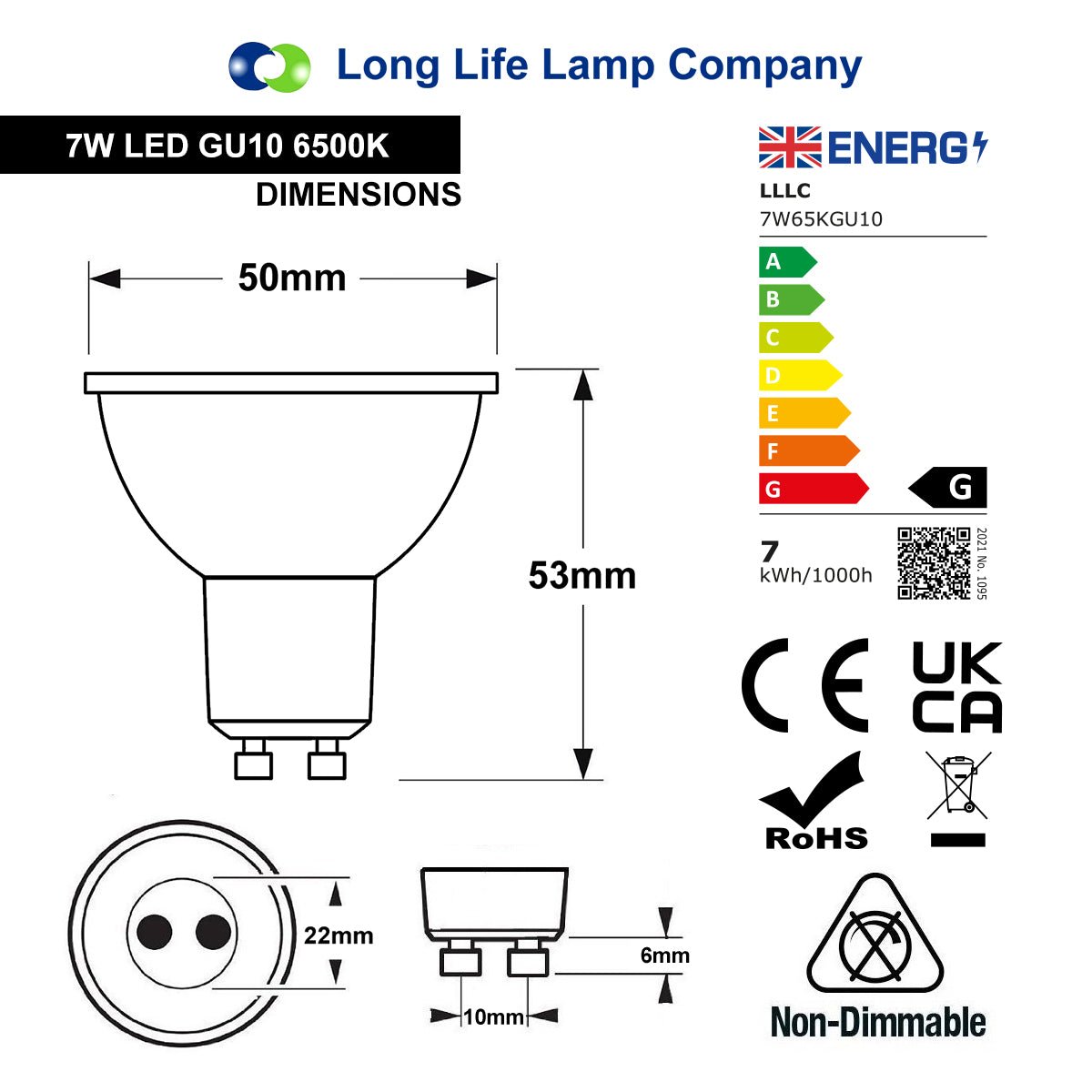 7W LED GU10 Spotlight – Cool White 6500K, 5 or 10 Pack - Energy Light Bulbs - Free delivery on all orders