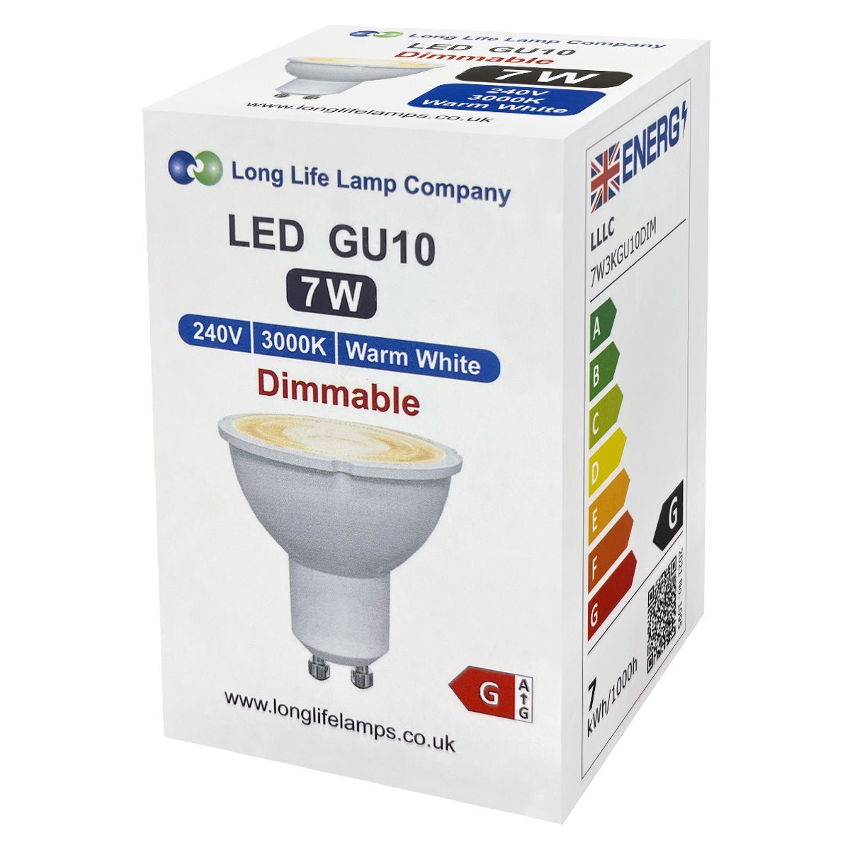 7W LED GU10 Spotlight – Warm White 3000K, 5 or 10 Pack - Energy Light Bulbs - Free delivery on all orders