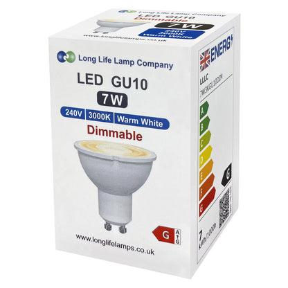 7W LED GU10 Spotlight – Warm White 3000K, 5 or 10 Pack - Energy Light Bulbs - Free delivery on all orders