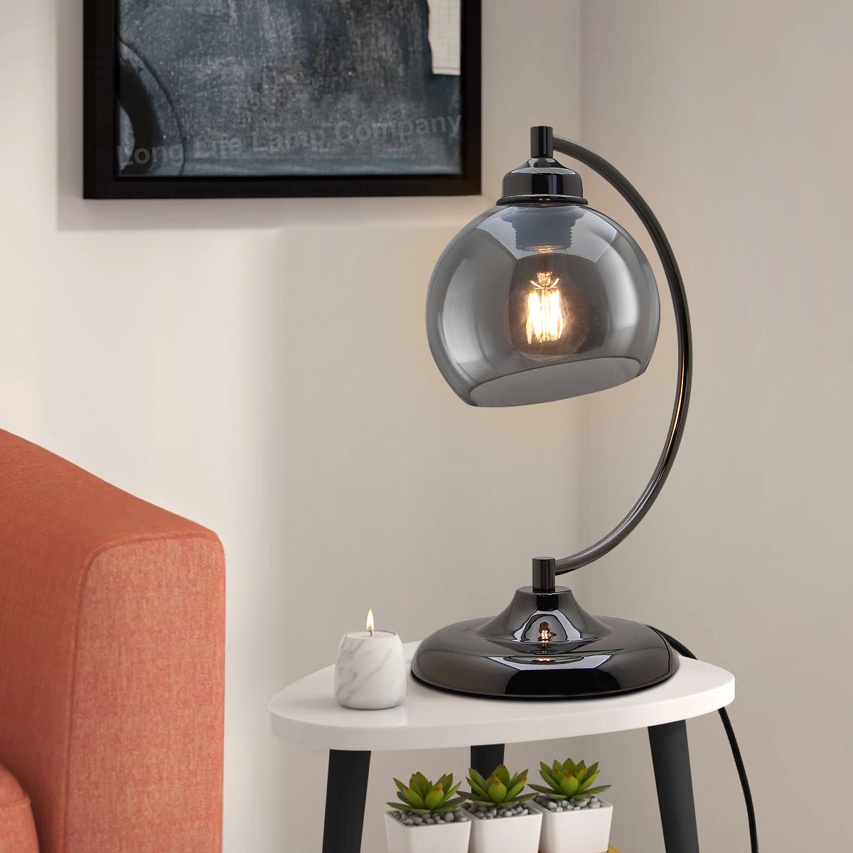 Modern Smoked Glass Globe Table Lamp - Free delivery on all orders