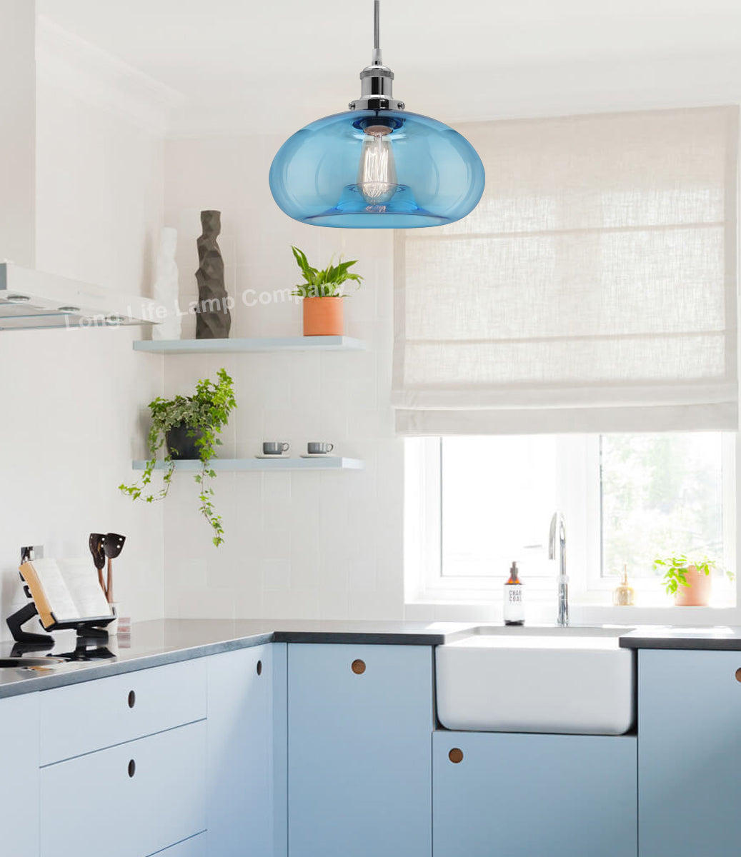 Modern Vintage Blue Glass Dome Ceiling Pendant Lamp M0237