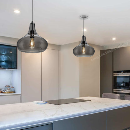 Modern Ceiling Glass Pendant Light Smoked Grey Tear Drop Dome Lamp Shade M0240 - Free delivery on all orders