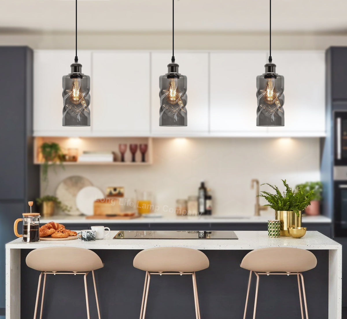 Vintage Smoked Grey Twisted Cylinder Glass Ceiling Pendant Lamp M0242