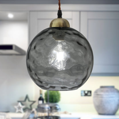 Vintage Globe Smoked Grey Ripple Glass Ceiling Pendant Lamp Glass H3005