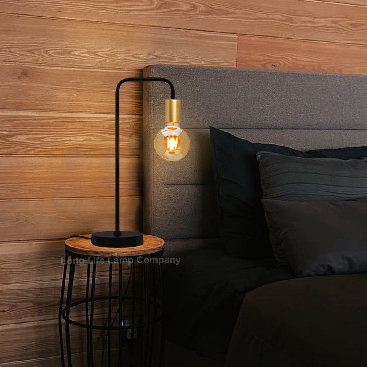 Retro Black Pipe Table Lamp Golden Holder - Free delivery on all orders
