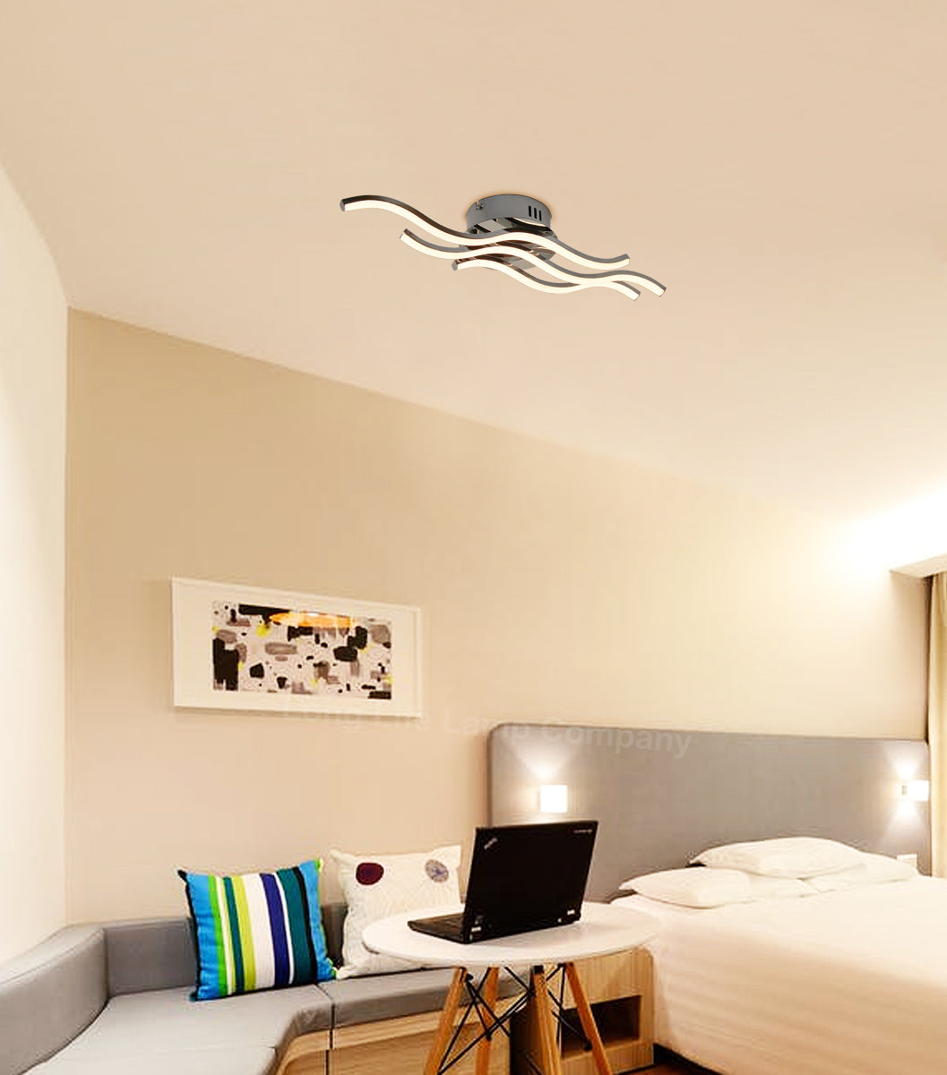 Modern LED Ceiling Chrome 3 Strip Light Warm White 20W Semi Flush