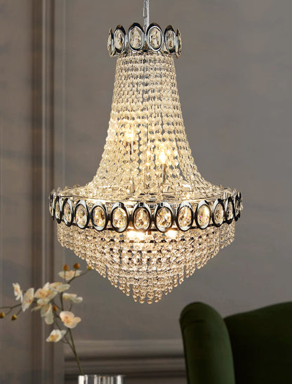 Large Ceiling Crystal Pendant Chandelier Suspended Chrome Frame Cascading Droplets