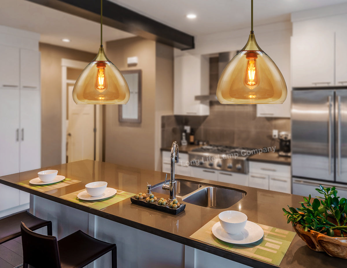Modern Vintage Ceiling Hanging Brass Amber Glass Pendant Lamp Shade H3025