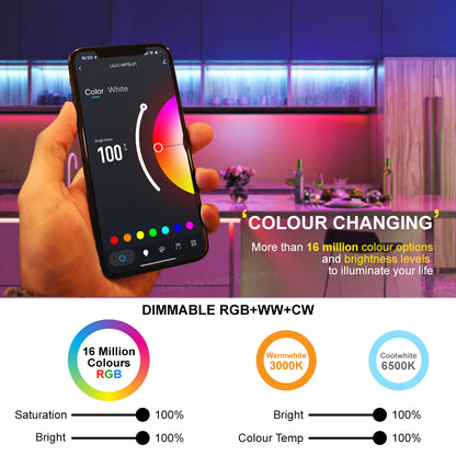 5M Smart WiFi RGB LED Strip Lights Plug and Play Kit Dimmable with IR Remote App Controlled