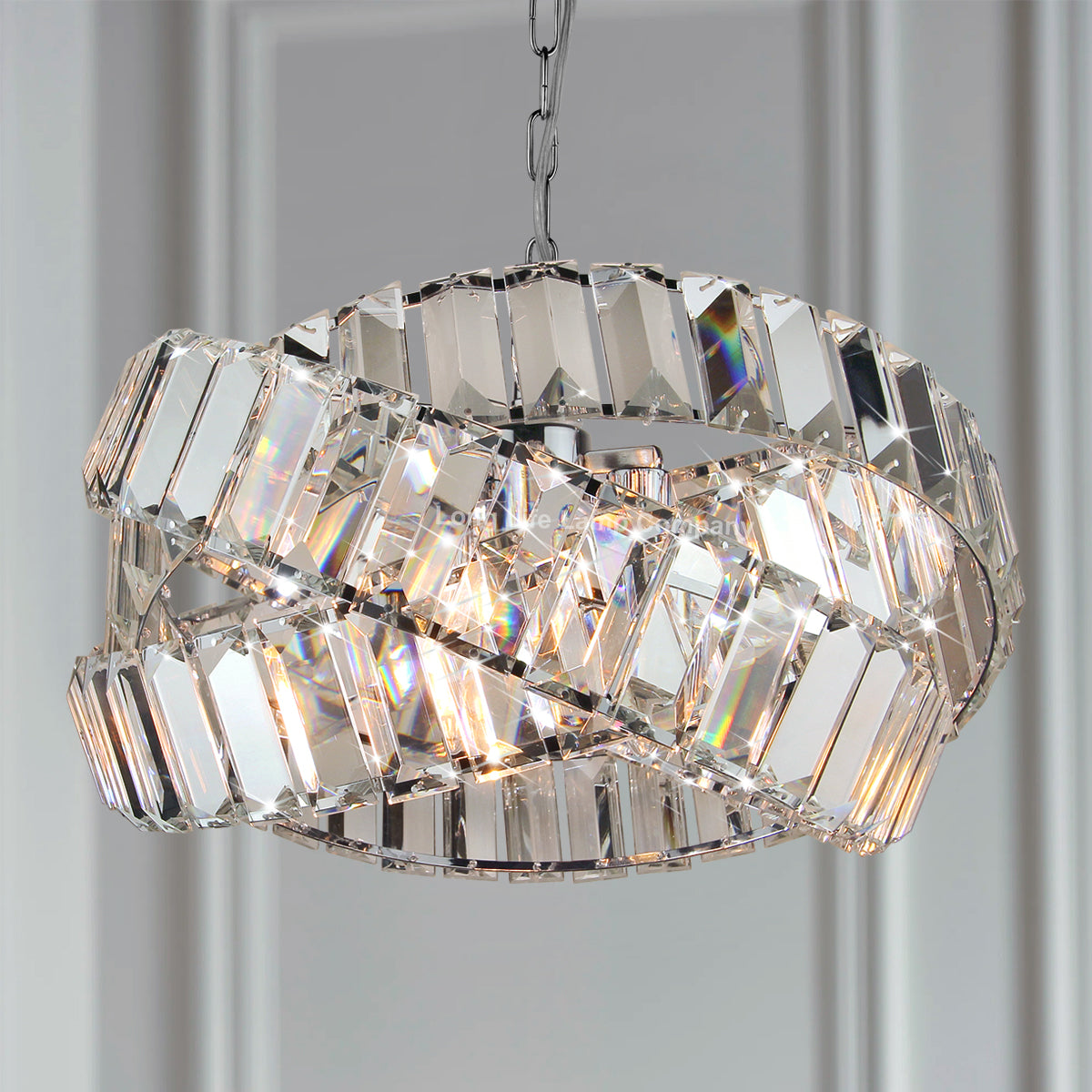 Modern Ceiling Crystal Chandelier Pendant Light Chrome Fixture Glass 3 Rings H3064