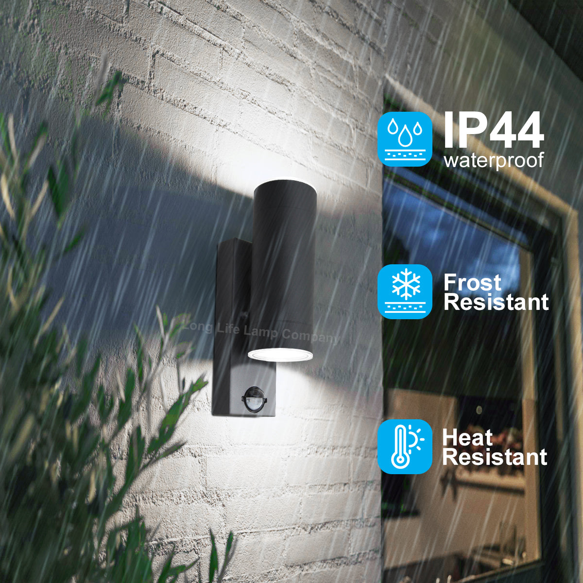 12W Black LED Double Outdoor Wall With PIR Movement Sensor Stainless Steel Cool White