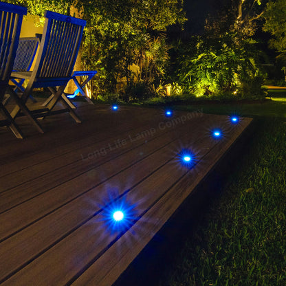 IP68 Outdoor LED Decking Lights 30mm Round Blue 10 Kit DEC10BL