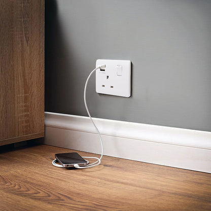 1 Gang USB Switch Socket 13A Twin Port White Single Plug Wall Outlet USBW1S - Free delivery on all orders