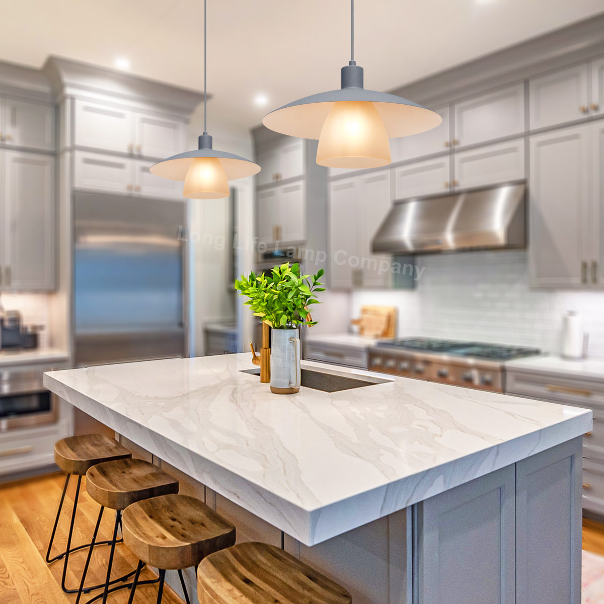 Modern Ceiling Pendant Light Grey Frosted Glass