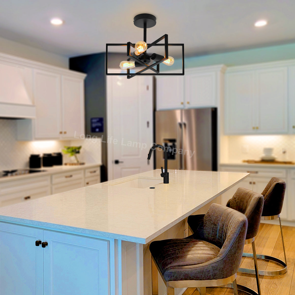 Modern Rectangular Black Ceiling Pendant Light 3 Light Semi Flush