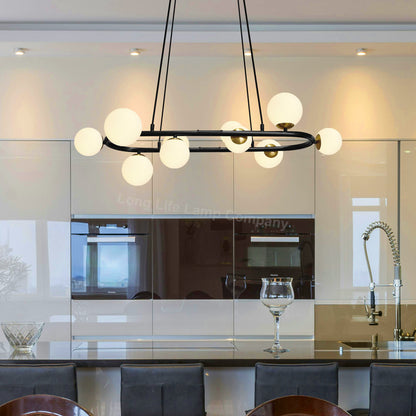 Modern Ceiling Black Circular Bar Pendant Light Globe Frosted Glass Lamp Shades with G9 LED