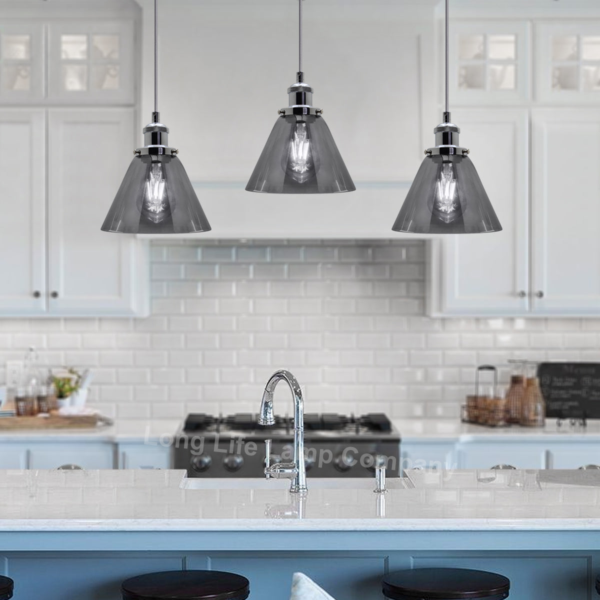 Vintage Industrial 3 Light Ceiling Pendant Lamp Mini Glass Sconce Smoked Grey Shades