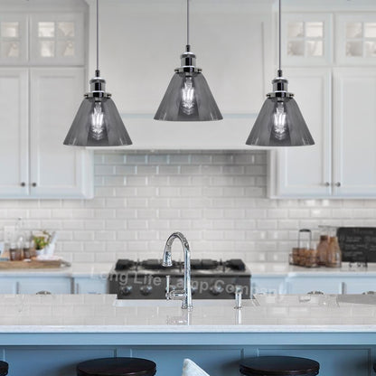 Vintage Industrial 3 Light Ceiling Pendant Lamp Mini Glass Sconce Smoked Grey Shades