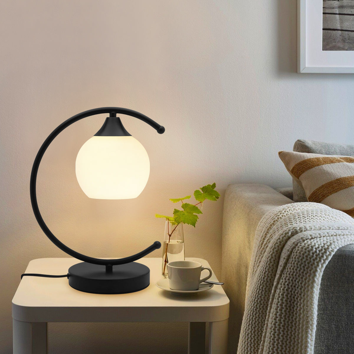 Arch Black Table Lamp Opaque Glass Globe Shade Opal Sphere T502