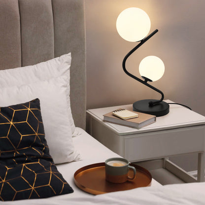 Retro Black Twin Opaque Frosted Glass Globe Table Lamp T505
