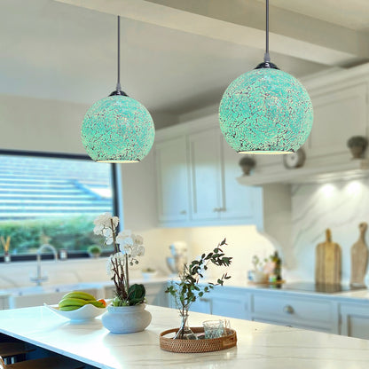 Vintage Ceiling Crackle Blue Mosaic Globe Glass Pendant Light