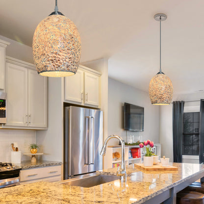 Vintage Ceiling Crackle Grey Mosaic Glass Pendant Light