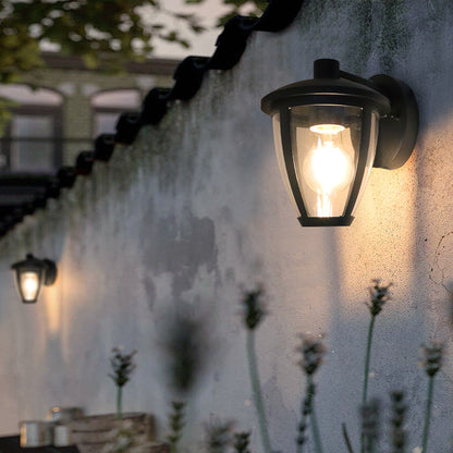 Outdoor Downward Wall Light Black Lantern Clear Diffuser IP44