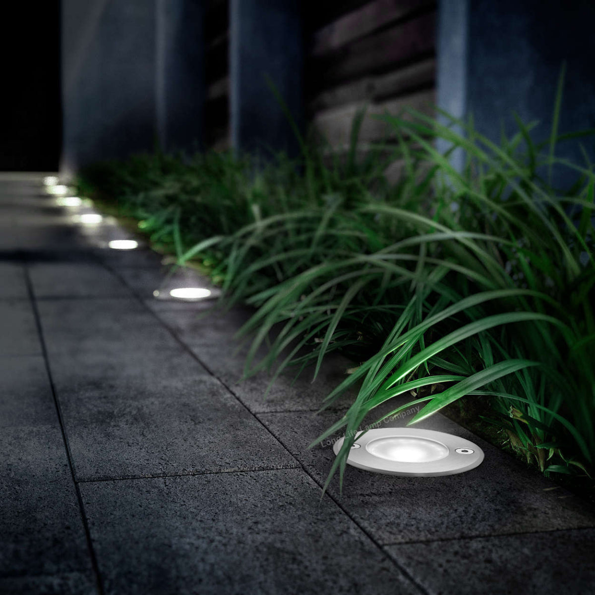 1w LED Recessed Outdoor Ground Light Round Cool White Brushed Chrome Walkover Uplighter GL07CW