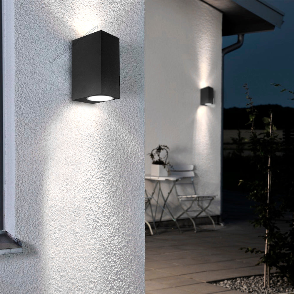 Modern Rectangular Up Down Matt Black Outdoor Wall Light Fixture GU10