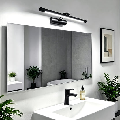 8W Black Adjustable LED Bathroom Mirror Wall Light with Pull Cord Cool White 6500K IP44 ML26