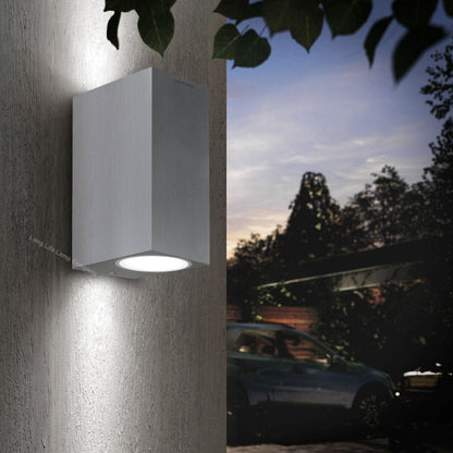 Modern Rectangular Up Down Aluminium Finish Outdoor Wall Light Fixture GU10 ZLC063AB