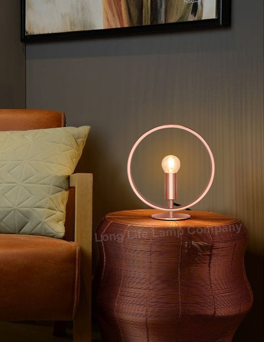 Modern Retro Polished Copper Table Lamp Ring Hoop Desk Lamp and Bedside Light