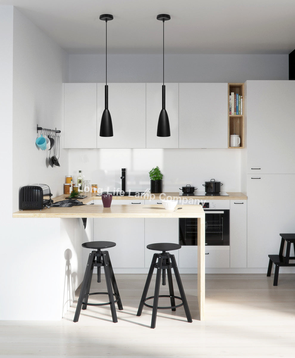 Modern Scone Ceiling Pendant Light Black Metal Slim Lampshade Contemporary M0128 with 7w E14 Candle CW - Free delivery on all orders