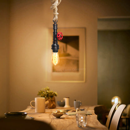 Industrial Water Pipe Vintage Ceiling Rope Pendant Light with Valve Tap M0168