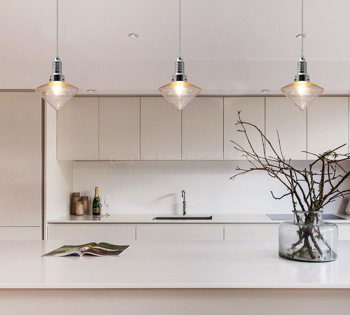 Retro Glass Diamond Shape Chrome Ceiling Pendant Light - Free delivery on all orders