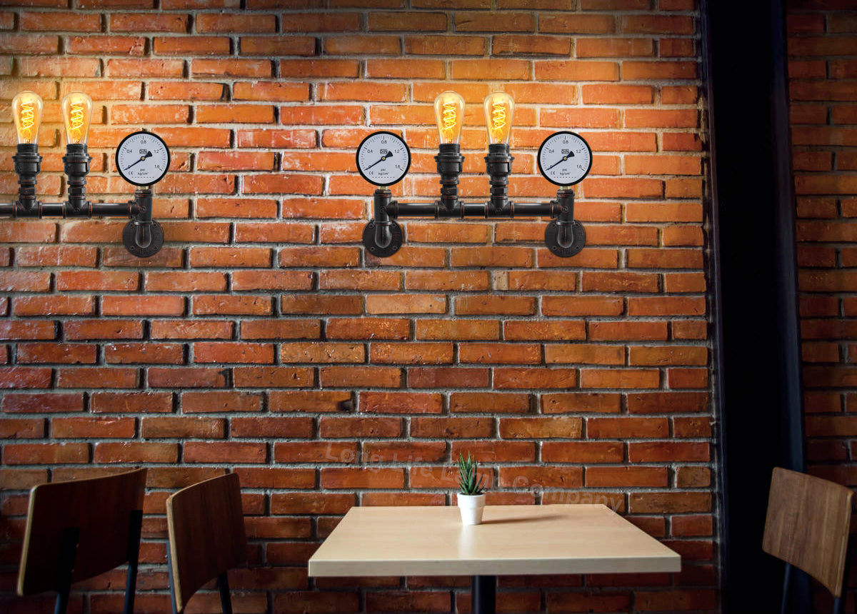 Vintage Industrial Pipe Wall Light with Twin Guage M0188P