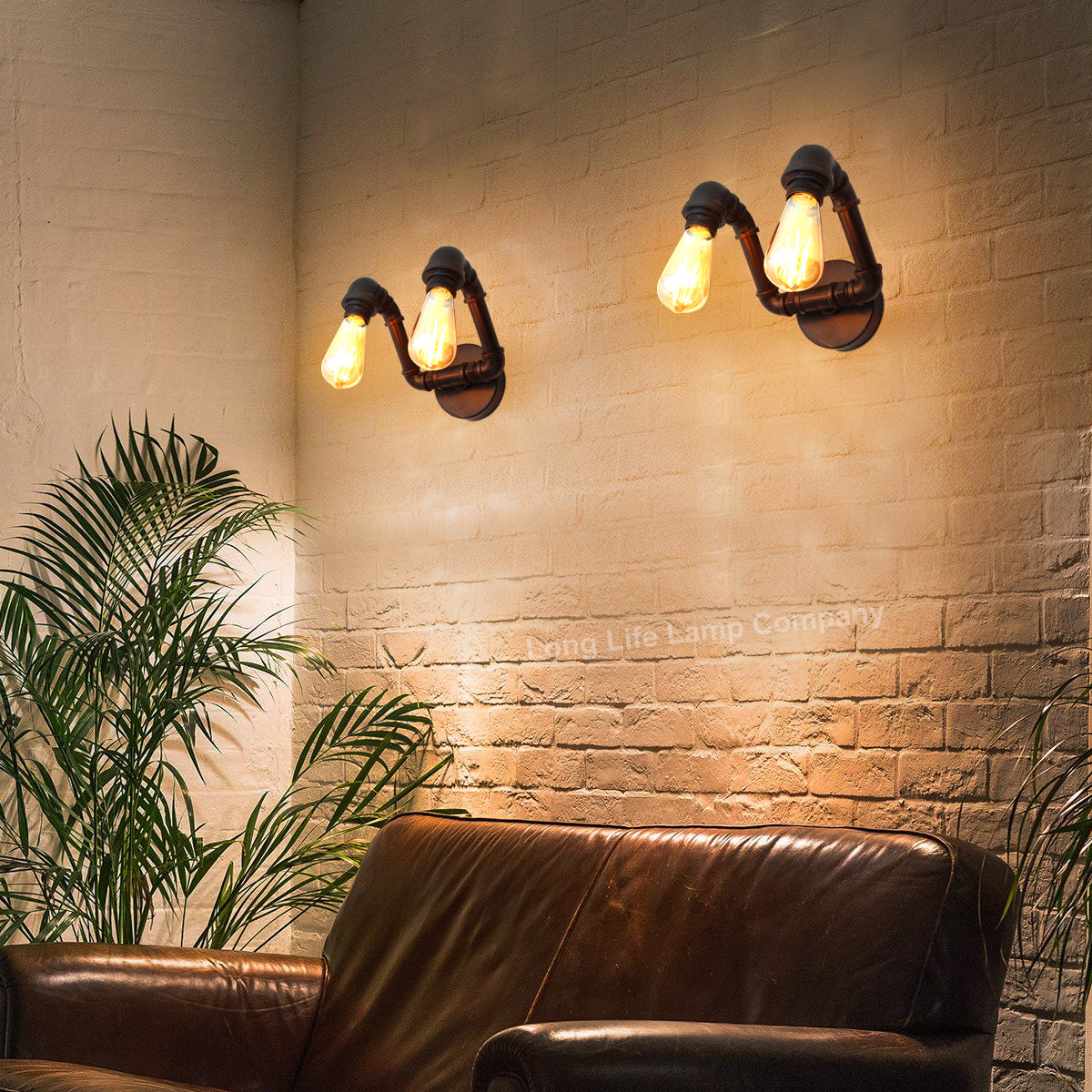 Twin Vintage Industrial Pipe Wall Light M0191P - Free delivery on all orders