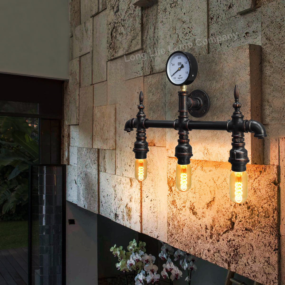 Vintage Rustic Industrial Water Pipe Wall Light with Gauge M0192P