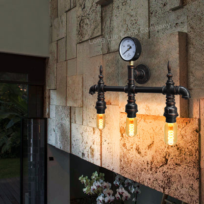 Vintage Rustic Industrial Water Pipe Wall Light with Gauge M0192P