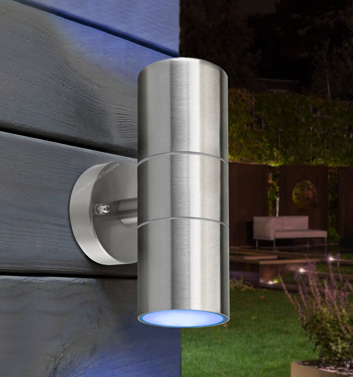 Stylish coloured LED outdoor twin wall light for decorative architectural lighting around homes and businesses