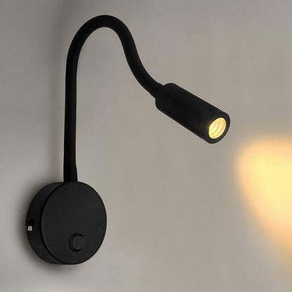 3W LED Adjustable Black Wall Mounted Reading Light with Flexible Arm Warm White 3000K
