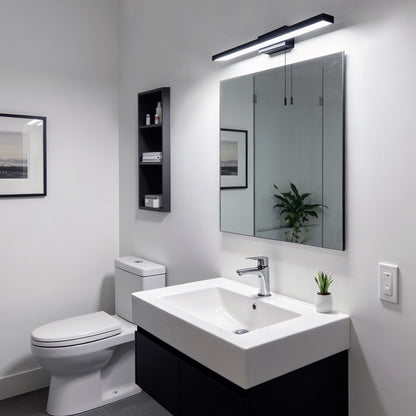 12W Black LED Bathroom Mirror Wall Light with Pull Cord Cool White 6500K IP44 ML25