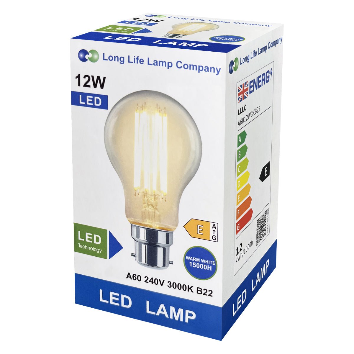 8W 10W 12W LED A60 Filament Light Bulb 3000K B22 Clear Glass 3 or 5 or 10 PACK - Energy Light Bulbs - Free delivery on all orders